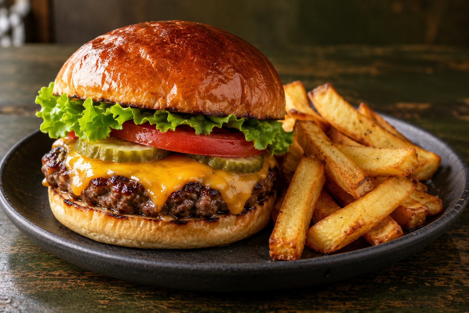 Temsili hamburger ve patates görseli